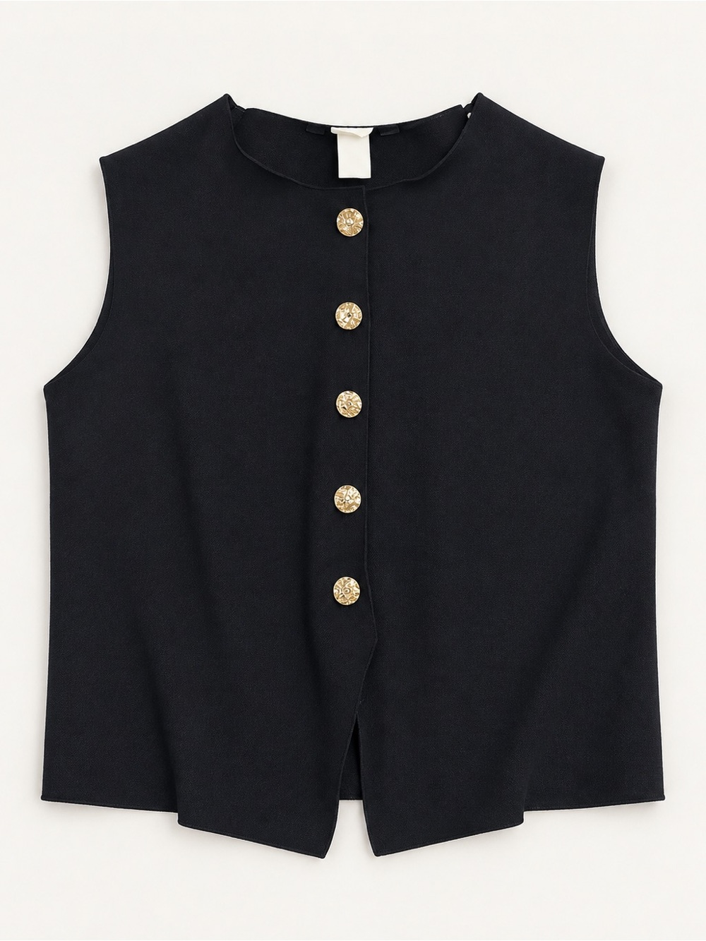 Black Sleeveless Button-Front Blouse with Gold Buttons